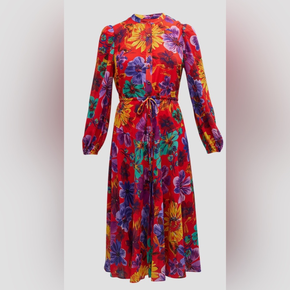Milly Lorian Wildflowers Floral Print Midi Dress NEW